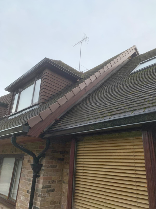 Rooftop chimney and tiles viewed from above